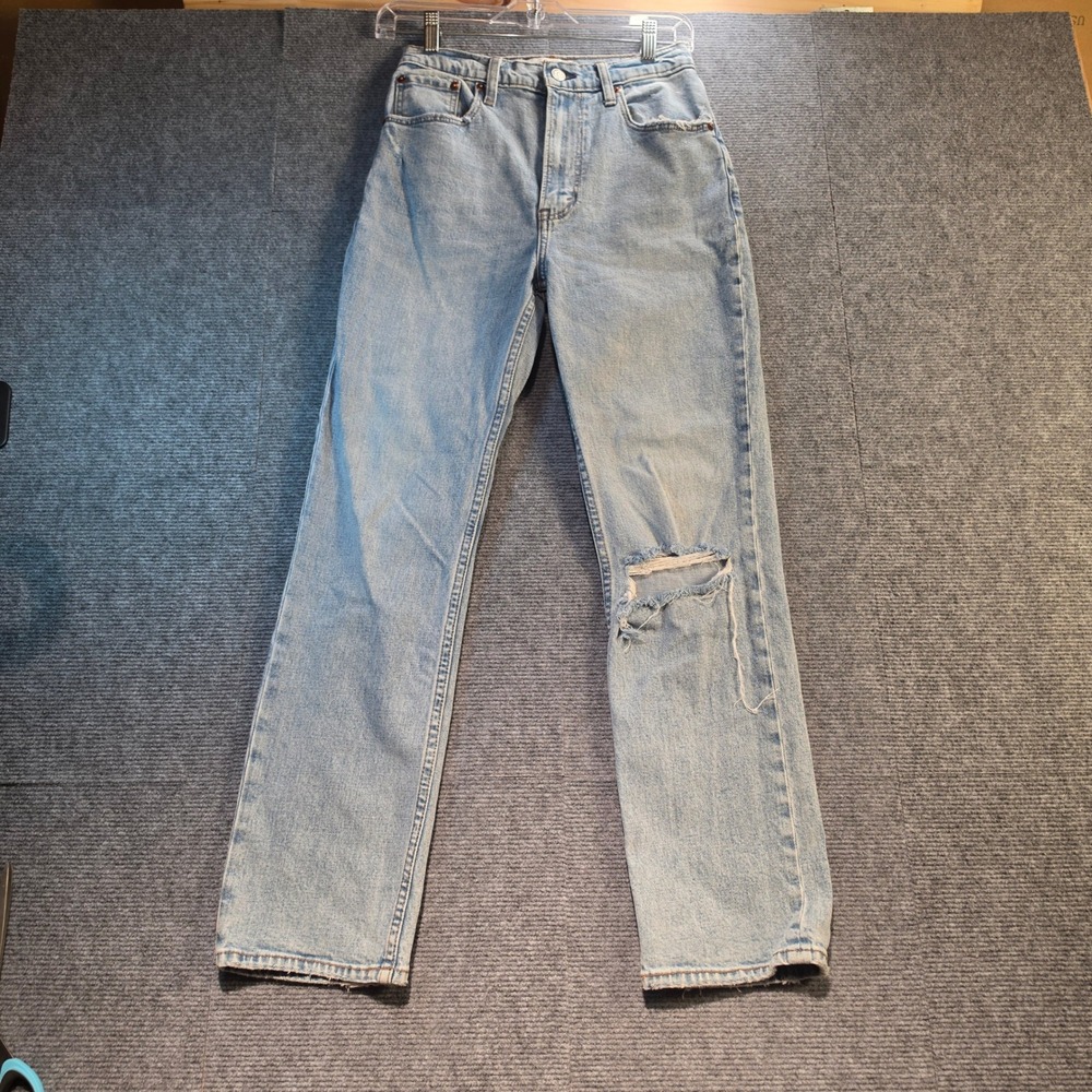 Abercrombie & Fitch Ankle Straight Jeans Women 25 0L Light Blue Good Distressed